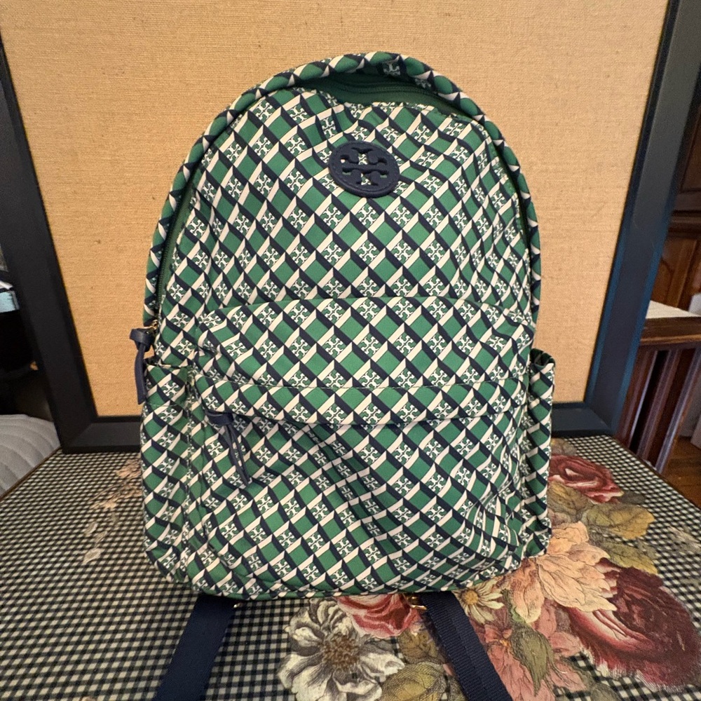 Tory Burch Green and Blue Patterned Backpack